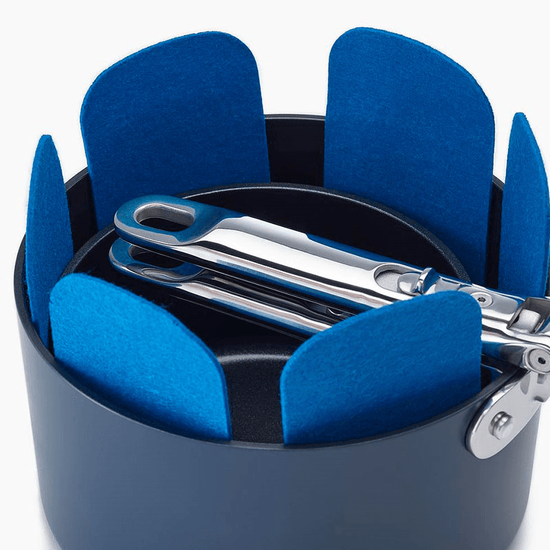 Space Folding Handle Ceramic Non-Stick 6 Piece Cookware Set, Midnight Blue