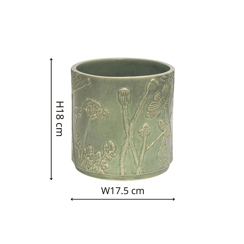 Kew Botanical Retreat Stoneware Meadow Planter, D18cm, Green