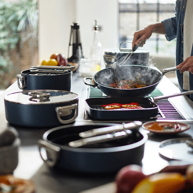 Space Folding Ceramic Non-Stick Casserole Pan & Lid, 28cm, Midnight Blue