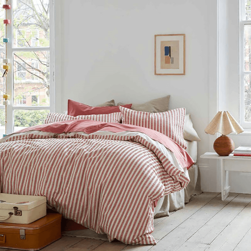 Seersucker Stripe Cotton Duvet Cover, King, Pink Clay