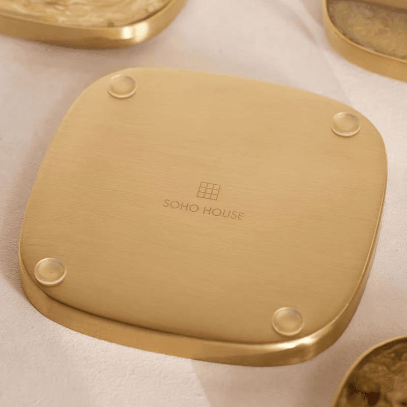 Bodiam Set of 4 Coasters, 10 x 10cm, Brown & Brass