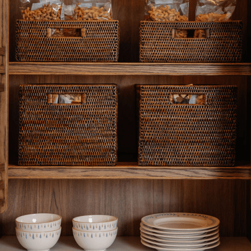 Image showing the Rattan Square Storage Basket, L32 x W32 x H13cm, Brown product.