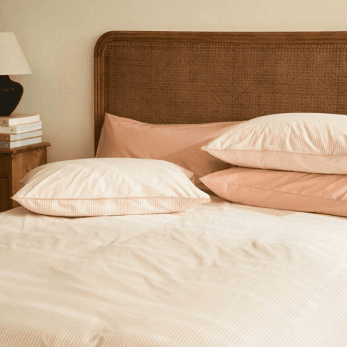 Image showing the The Stripe 200 Thread Count Pair of Pillowcases, Standard, Clay Pink product.