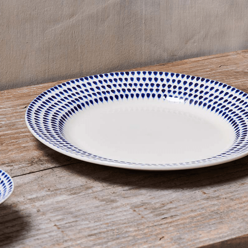 Indigo Drop Dinner Plate, D28cm, Cream and Indigo