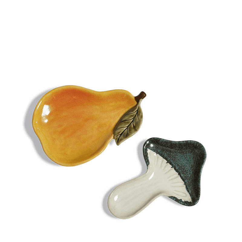 Forage Pear & Mushroom Set of 2 Dishes, H3cm x W20cm x D15cm, Multi