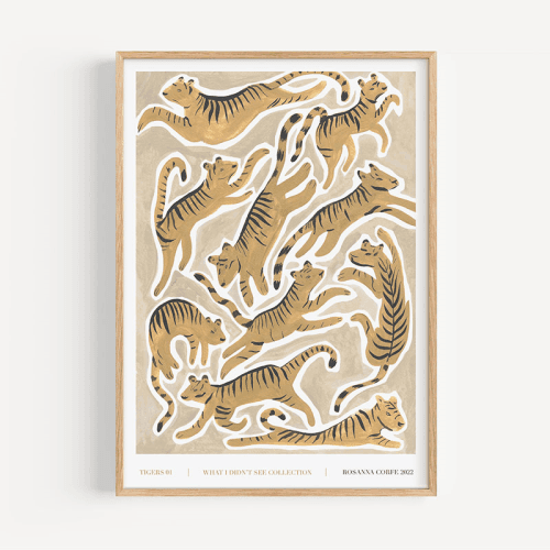 Image showing the Tigers 01 Recycled Paper Print, A3, Beige product.