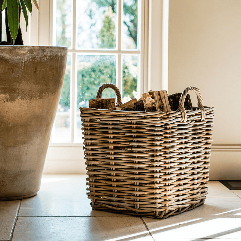 Wicker Fireside Set of 2 Log Baskets, Grey, Grey