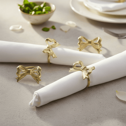 Image showing the Bow Set of 4 Napkin Rings, Gold product.