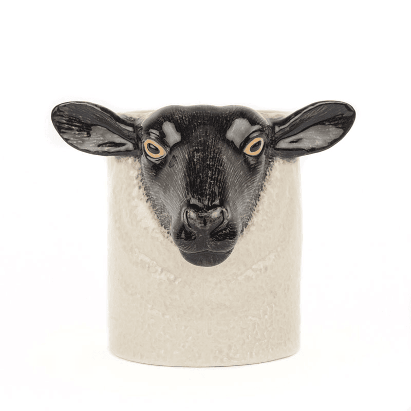Black Faced Suffolk Sheep Pencil Pot, H10.5cm, Black/White
