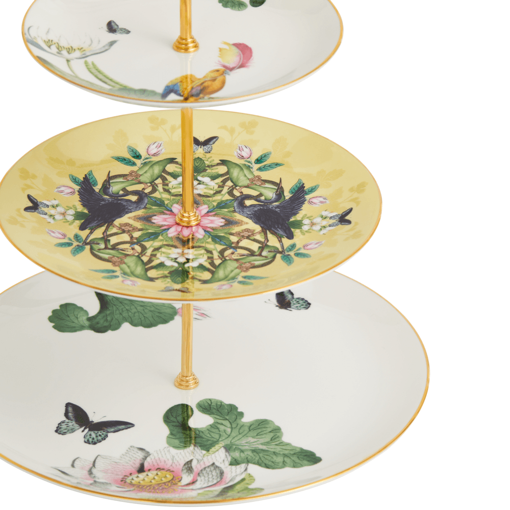 Wonderlust Waterlily 3 Tier Cake Stand, White/Yellow/Floral