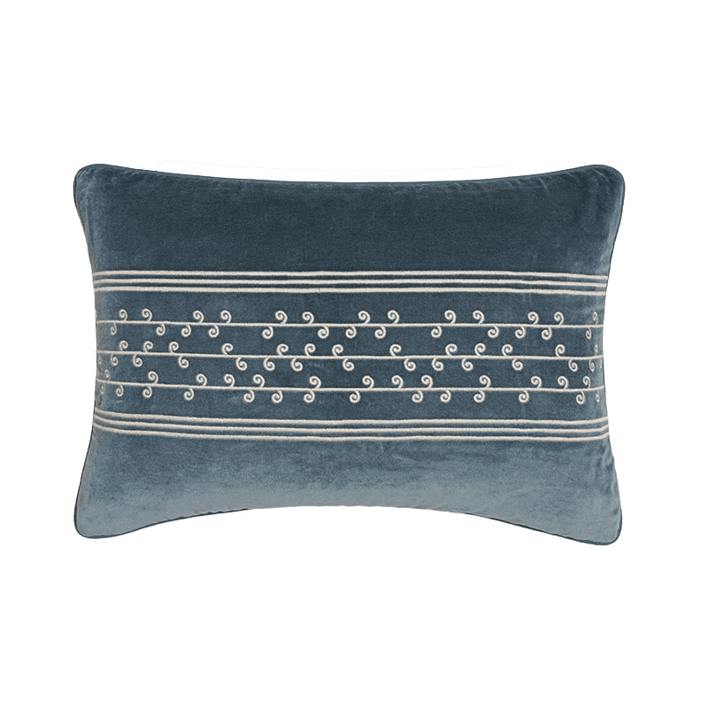 San Juan Embroidered Velvet Cushion, 50 x 35cm, Blue