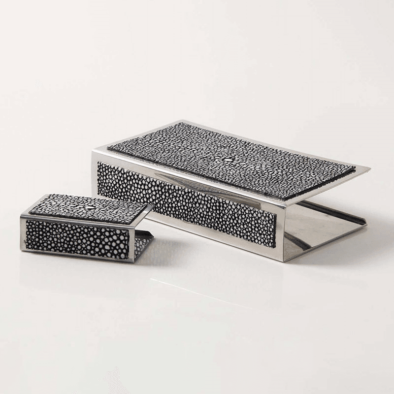 Large Match Box Holder, 13 x 7cm, Charcoal Shagreen