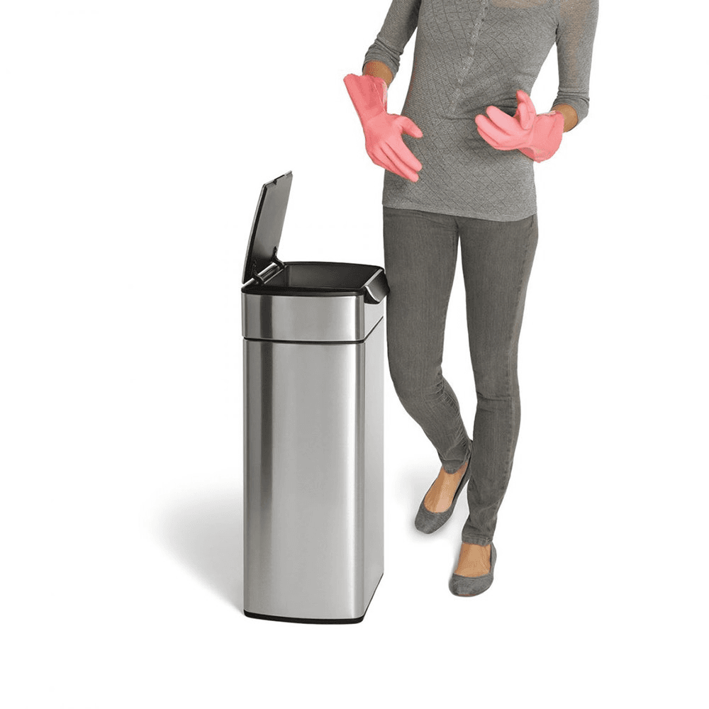 Rectangular touch bar bin, H71cm - 30 litre, Brushed Stainless Steel