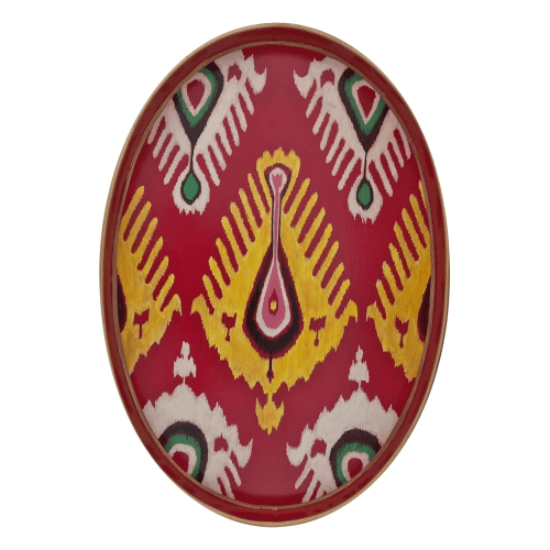Image showing the Ikat Oval Handpainted Iron Tray, 48 x 39cm, Red product.
