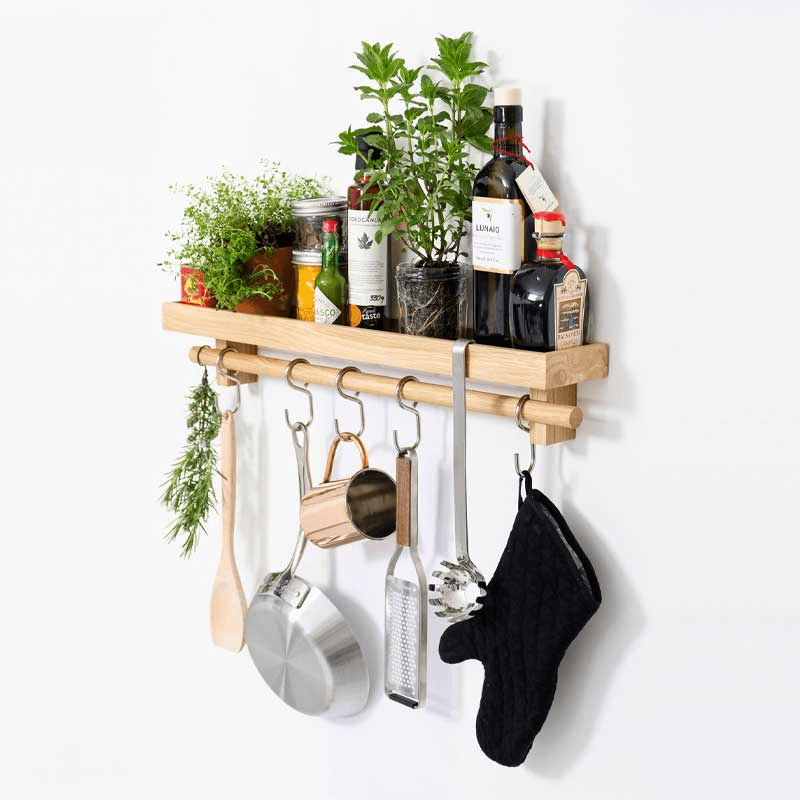 Cookhouse Utensils rail shelf, H10.5 x W61 x D10cm, Natural Oak