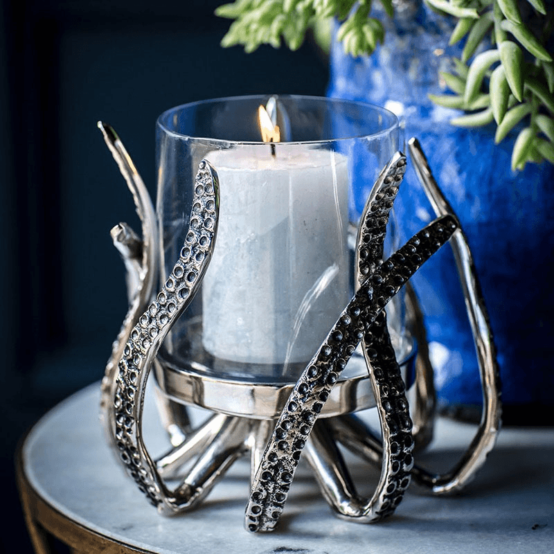 Octopus Hurricane Lantern, D16 x H15.5cm, Silver