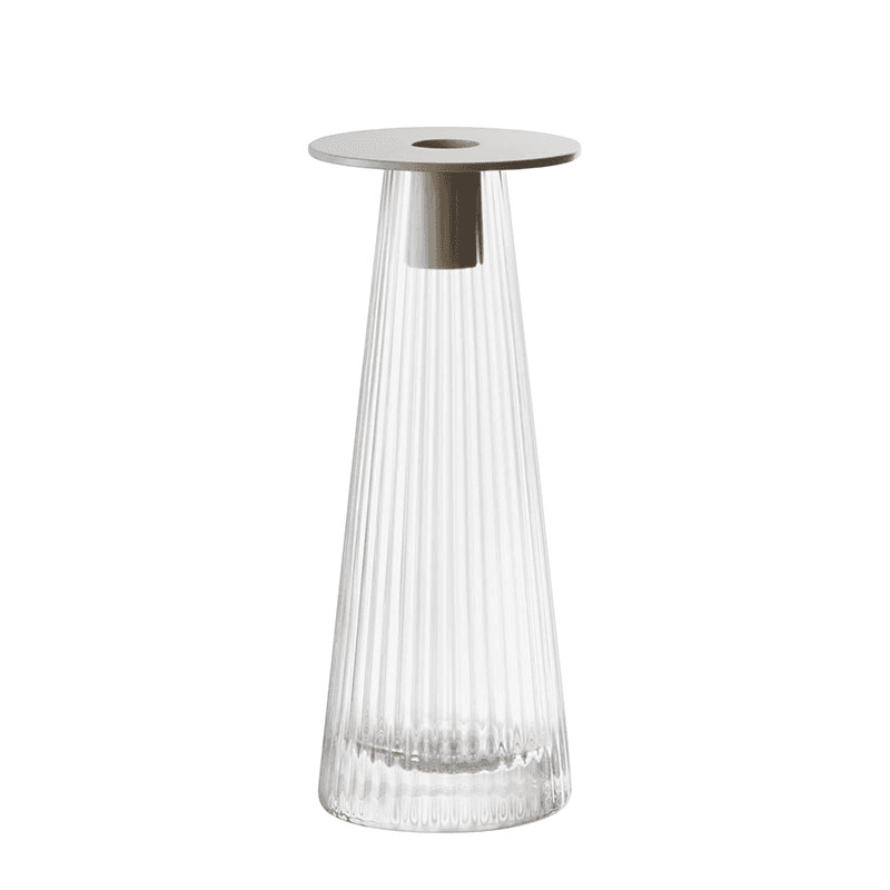 Beacon Candle Holder, H22cm, Concrete Grey & Clear