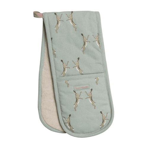 Image showing the Boxing Hares Double Oven Glove, Duck Egg Grey product.
