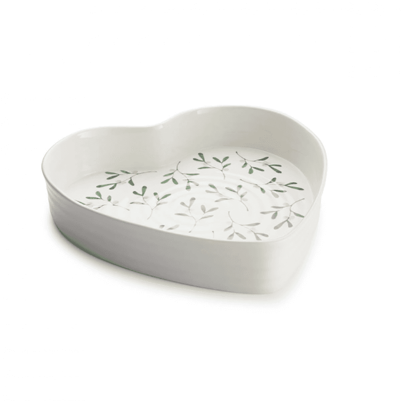 Mistletoe Heart Baking Dish, D25cm, White/Green