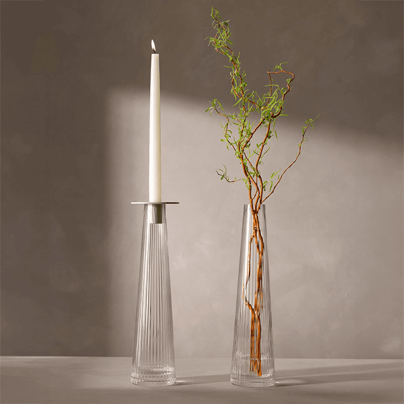 Beacon Candle Holder, H34cm, Concrete Grey & Clear