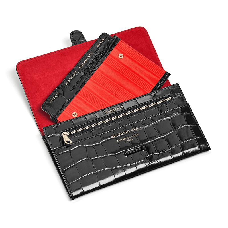 Classic Travel Wallet, L14 x W9.5cm, Black Croc