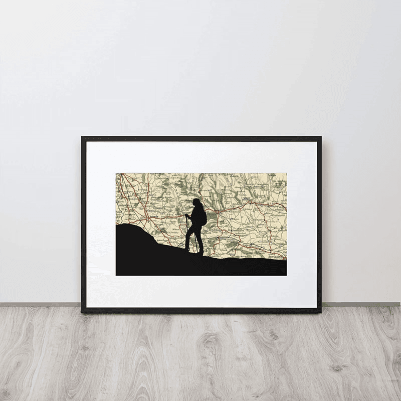 Personalised Map Print with Walking Silhouette Voucher, 40 x 30cm, Black Frame