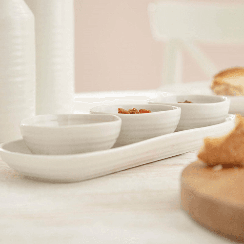 Image showing the 3 bowl & tray set, White product.
