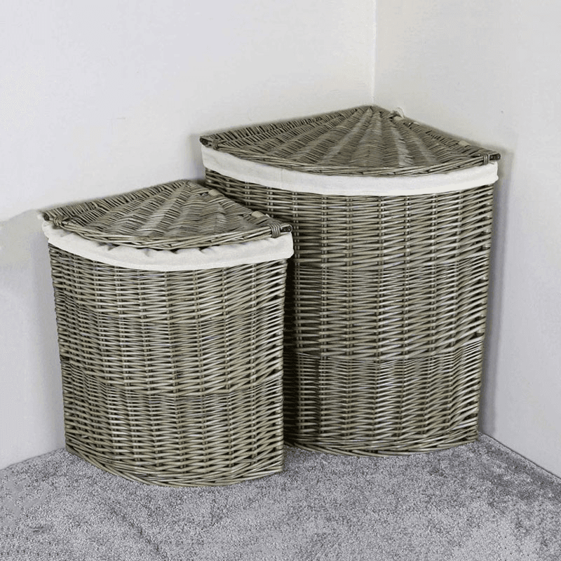 Willow Corner Laundry Basket, Ant. Wash, h.60cm
