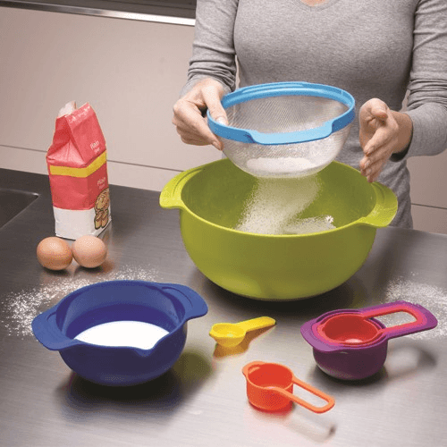 Nest Plus 9 piece stacking bowl and measuring set, Multi-Coloured