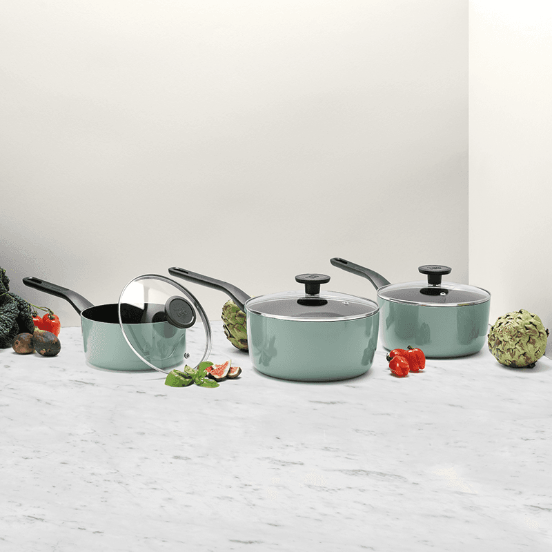 Leo 3 Piece Saucepan Set, Sage
