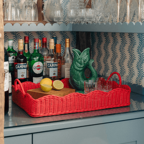 Image showing the Rattan Scalloped Tray, Red product.