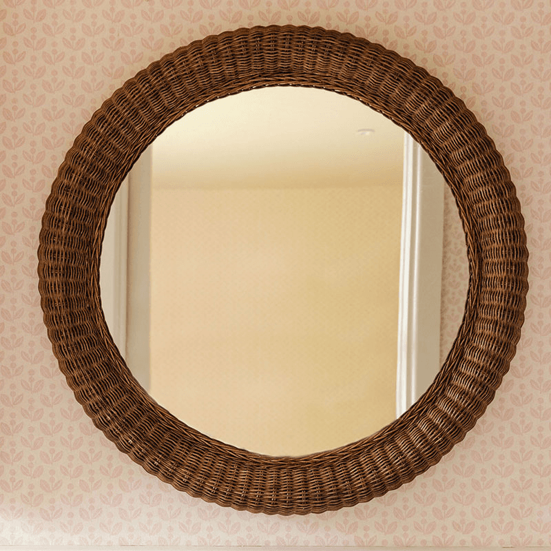 Polly Round Rattan Mirror, Teak