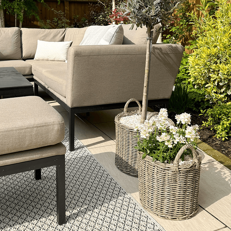 Polyrattan Set of 2 Planters, Natural