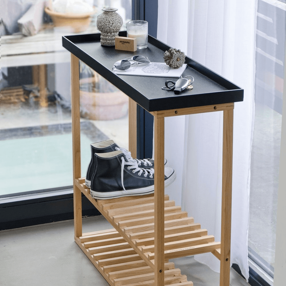 Hello Storage table, H74.4 x W81 x D28cm, Black/Oak