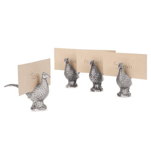 Image showing the Pheasant Set of 4 place card holders, 6 x 11cm, Aluminium And Nickel Plate product.