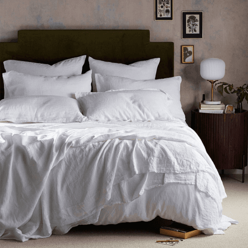 Image showing the Linen Fitted Sheet, King, White product.