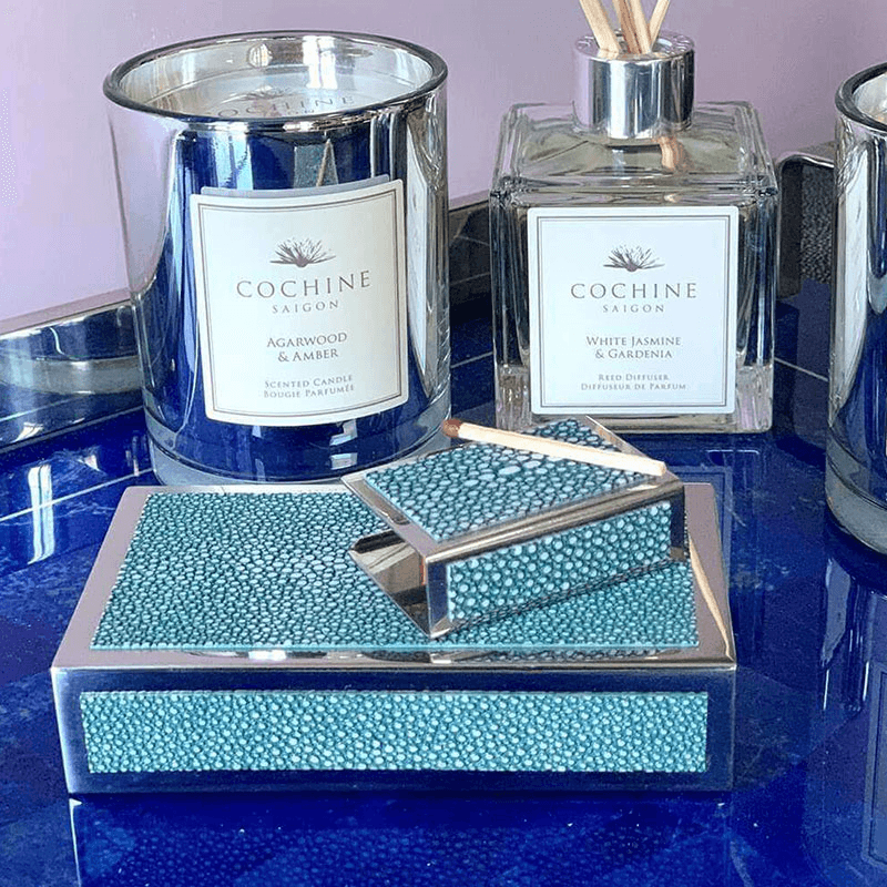 Large Match Box Holder, 13 x 7cm, Teal Shagreen