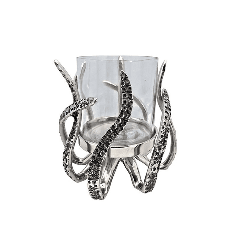 Octopus Hurricane Lantern, D16 x H15.5cm, Silver