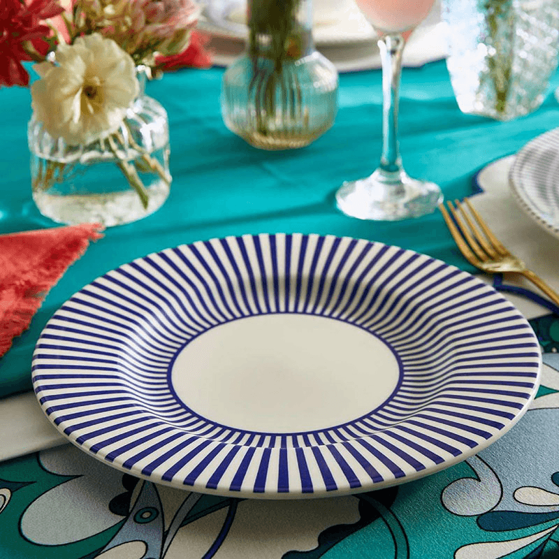 Stecatto Set of 4 Salad Plates, D22cm, White and Blue