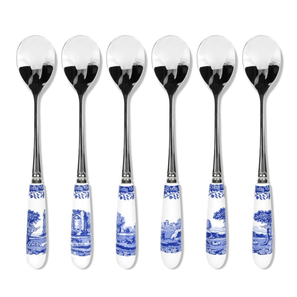 Blue Italian Set of 6 tea spoons, 15cm