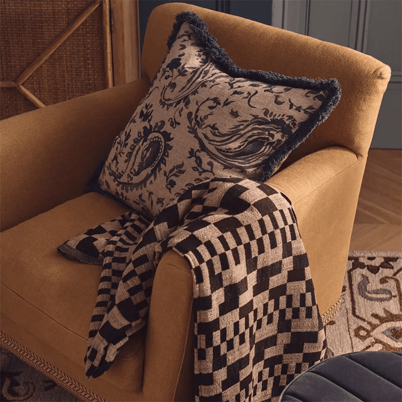 Wilde Cushion Cover, 51 x 51cm, Blue / Mustard