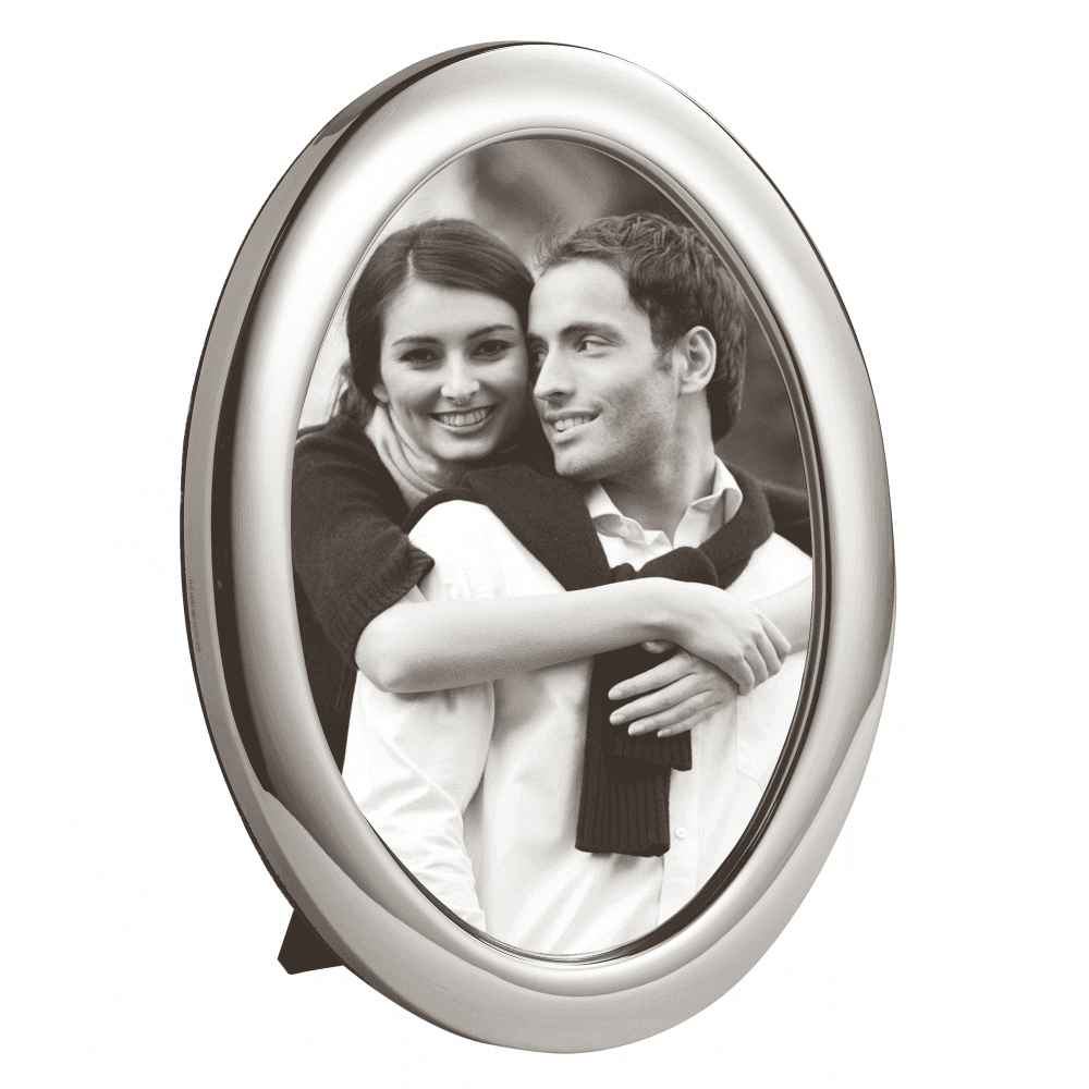 Oval Series - Plain Photograph frame, 3.5 x 5", sterling silver with blue velvet back