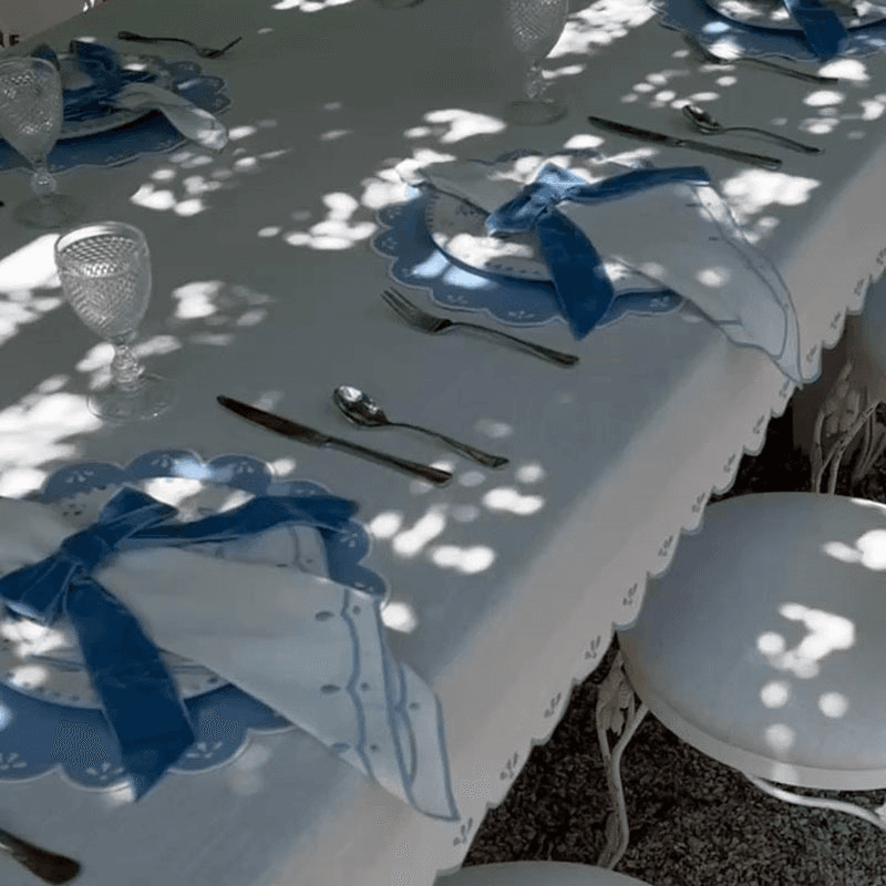 Bridget Tablecloth, 150cm 300cm, Light Blue & White
