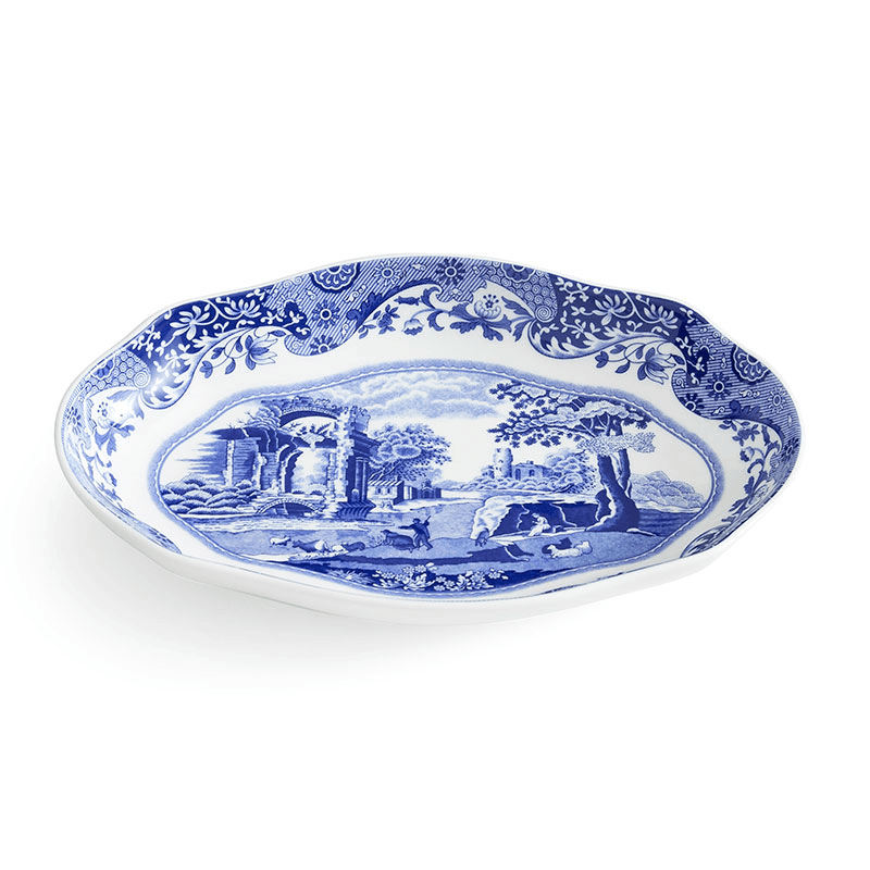 Blue Italian Oval Fluted Dish, L14 x W21.5cm, Blue
