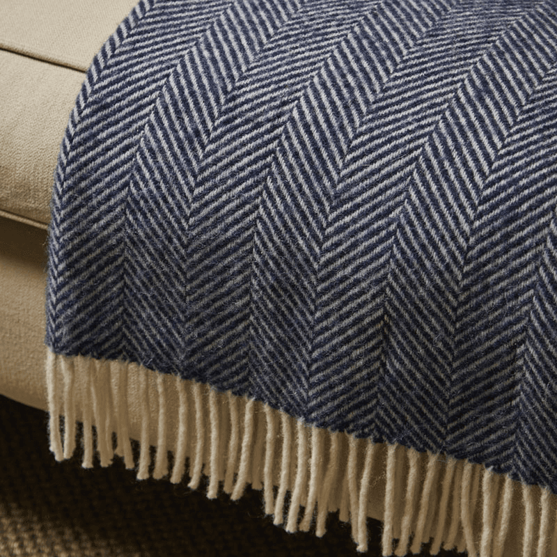 Fishbone Throw, 150 x 183cm, Navy