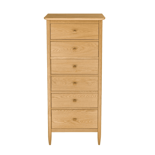 Image showing the Teramo 6 drawer tall chest, H140 x W64 x D47cm, Natural product.