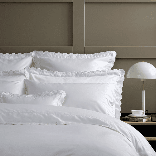 Image showing the Scallop Edge Pair of Oxford Pillowcases, White product.
