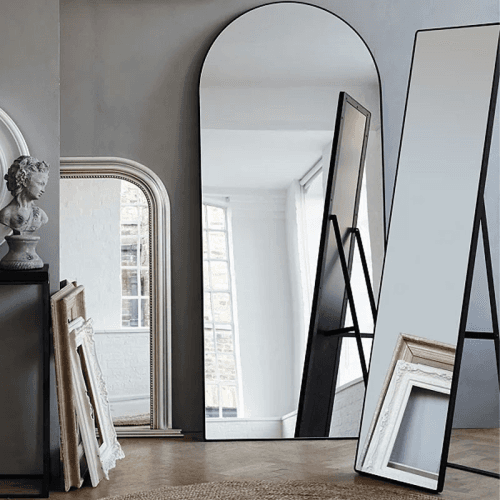 Image showing the Chiltern Thin Metal Arch Mirror, 79 x 187cm, Black product.