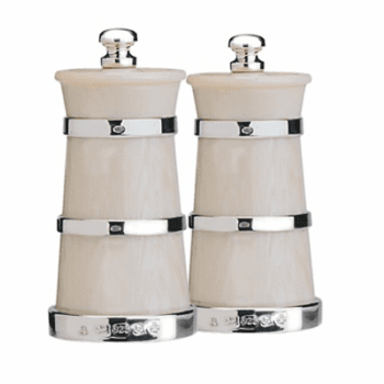 Ivory-look Churn Pepper Mill, Silver Bands, 3.75"