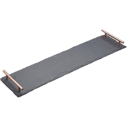 Image showing the Serving platter with handles, L60 x W15 x H4cm, slate/copper product.